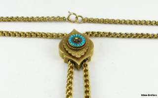 31 Victorian c1860 80s Turquoise Slide Necklace   14k Gold Handmade 