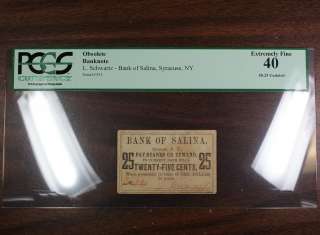 Undated 25 Cents Note, Bank of Salina, Syracuse NY, PCGS 40, Obsolete 