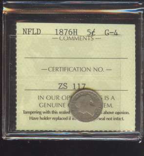 1876H Newfoundland 5 cents ICCS G4 BK18  