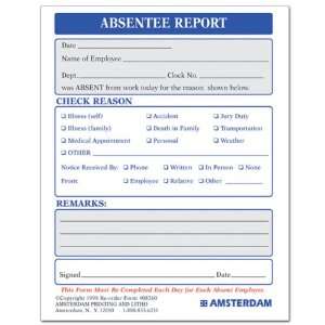  Absentee Report   Padded Form   Min Quantity of 5 Office 