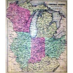  Mitchell 1885 Antique Map of Wisconsin, Michigan, Illinois 