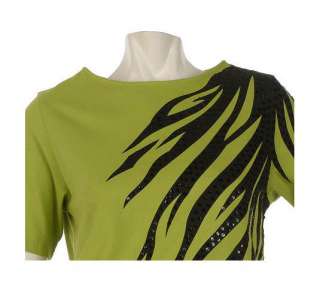 Bob Mackie Asymmetrical Zebra Print & Sequin T shirt ~ WHT 2X  