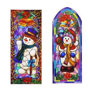  Reusable Stain Glass Window Clings   2 Pack Snowman Theme 