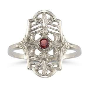  Vintage Fleur de Lis Ruby Ring in 14K White Gold Jewelry