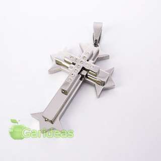   Steel Diamond Multi Silver Cross Chain Pendant Necklace ID3661  