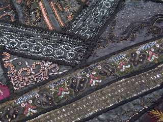 Vintage Sari Indian Bedding Ethnic Wood Beadwork Black Bedspread 