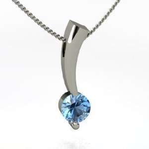  Comet Pendant, Round Blue Topaz Sterling Silver Necklace 