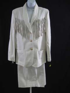 SAKS FIFTH AVENUE White Fringe 2pc Skirt Suit Sz 10  