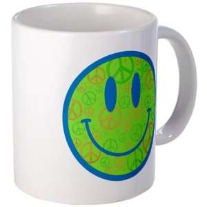   Mug (Coffee Drink Cup) Smiley Face With Peace Symbols 