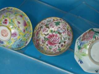 CLOISONNE ANTIQUE ART CHINESE BOWLS WITH HAND PAINTED FLOWERS  
