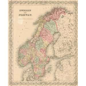    Colton 1855 Antique Map of Sweden & Norway: Office Products