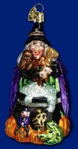 WITCH WITH CAULDRON OLD WORLD CHRISTMAS HALLOWEEN GLASS ORNAMENT 26023