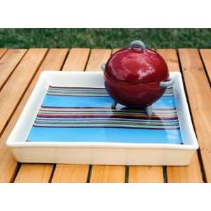   Chip & Dip Set   Striped Plate Grill Shaped Dip Bowl
