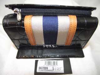 FURLA ITALY NWT WOMENS BLACK EMBOSSED WALLET WITH BROWN/BLUE STRIPE 