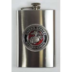  USMC Marine Corps 8 oz Stainless Hip Flask with Enamel on 