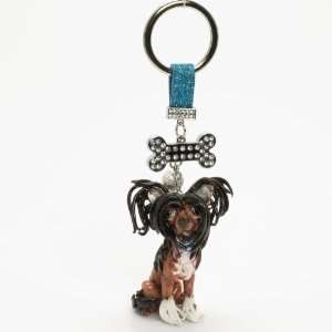 Chinese Crested Dog Keyring Pet Lover Gift Polymer Clay Collectible 