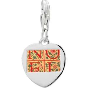   Silver Noel Quilt Square Photo Heart Frame Charm: Pugster: Jewelry