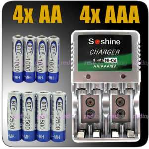 4x AA + 4x AAA NIMH 2A 3A Rechargeable Battery +CHARGER  