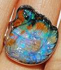 Australia Boulder Opal carved Swan silver ring s6.5