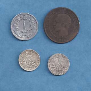 FRANCE COINS 50 CENT 1912+1916, 10 CENT 1856, 1 F1947  