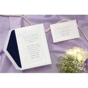 : Embossed Pearl Accented Hearts and Floral Edge Wedding Invitations 