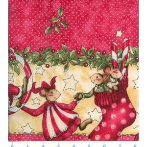   Mice Christmas Mice Border Red Fabric By The Yard: Arts, Crafts