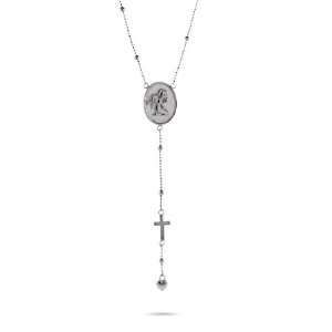   Silver Rosary Necklace with Praying Angel: Eves Addiction: Jewelry