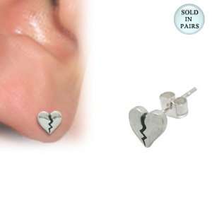    .925 Sterling Silver Broken Heart Ear Studs   Black Jewelry