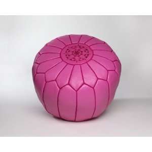  Dark Pink Moroccan Leather Pouf Ottoman, Unstuffed: Home 