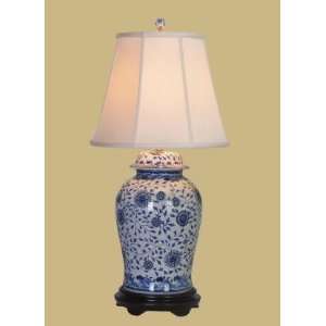   Blue & White Oriental Temple Jar Lamp with Shade: Home Improvement