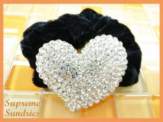 Crystal Heart Scrunchie Velvet Ponytail Holder 670  