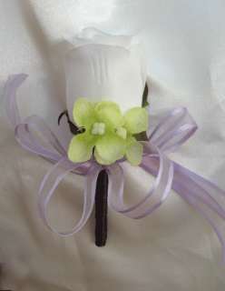 Wedding Bouquet Bridal Silk flowers PURPLE GREEN LAVENDER CREAM 17pc 