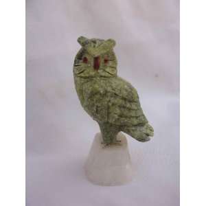  Natural Stone Green Owl Figurine 4.25 H
