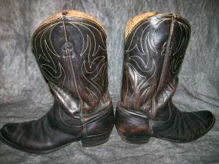 vtg 50s JUSTIN CLOTH PULL LEATHER COWBOY BOOTS, 10 D  