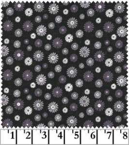 Yards Quilt Cotton Fabric Blk White Gry Groovy Floral  