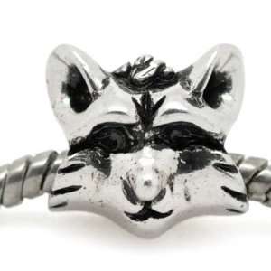 !)  Raccoon Face  Antiqued Silver Bead Charm Spacer Pandora Troll 