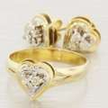 14K Yellow White Gold Matching Heart Earrings Ring Set  