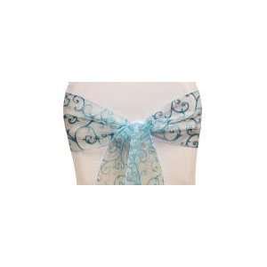  Wholesale wedding Flocking Organza Sash   Aqua Blue