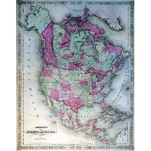  Johnson 1863 Antique Map of North America: Office Products