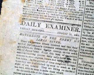   Yorktown & James River reports 1862 Confederate Civil War Newspaper