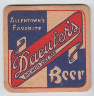 Daeufers Beer Coaster Allentown PA  