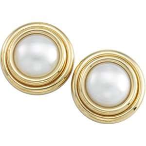  14K Yellow Gold Mabe Pearl Earrings: Jewelry