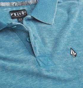Volcom Stone Burnout Pique Mens Turquoise Polo Shirt New NWT  
