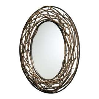 Rustic Lodge Cabin Woven Wood Large 35 D Iron Mirror  