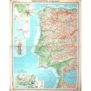   Antique Map Spain Portugal Plan Gibraltar Oporto Cadiz: Home & Kitchen