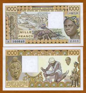 West African, IVORY COAST 1000 Francs, 1987, P 107A UNC  