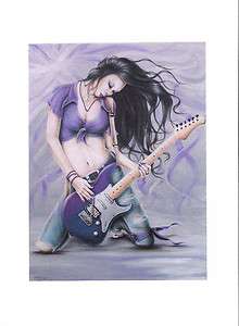 GREETING CARD 5x7 handmade rock and roll pinup girl purple guitar 