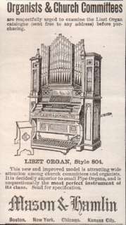 1895 Mason & Hamlin Liszt Pipe Organ 804 Print AD  