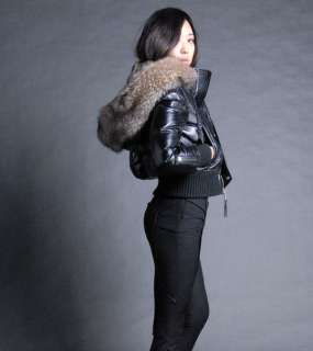 New Authentic DSquared2 Women Leather Jacket Coat Down Fox Dur Size 