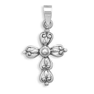Sterling Silver Oxidized Scroll Edge Cut Out Cross Measures 30x16.5mm 